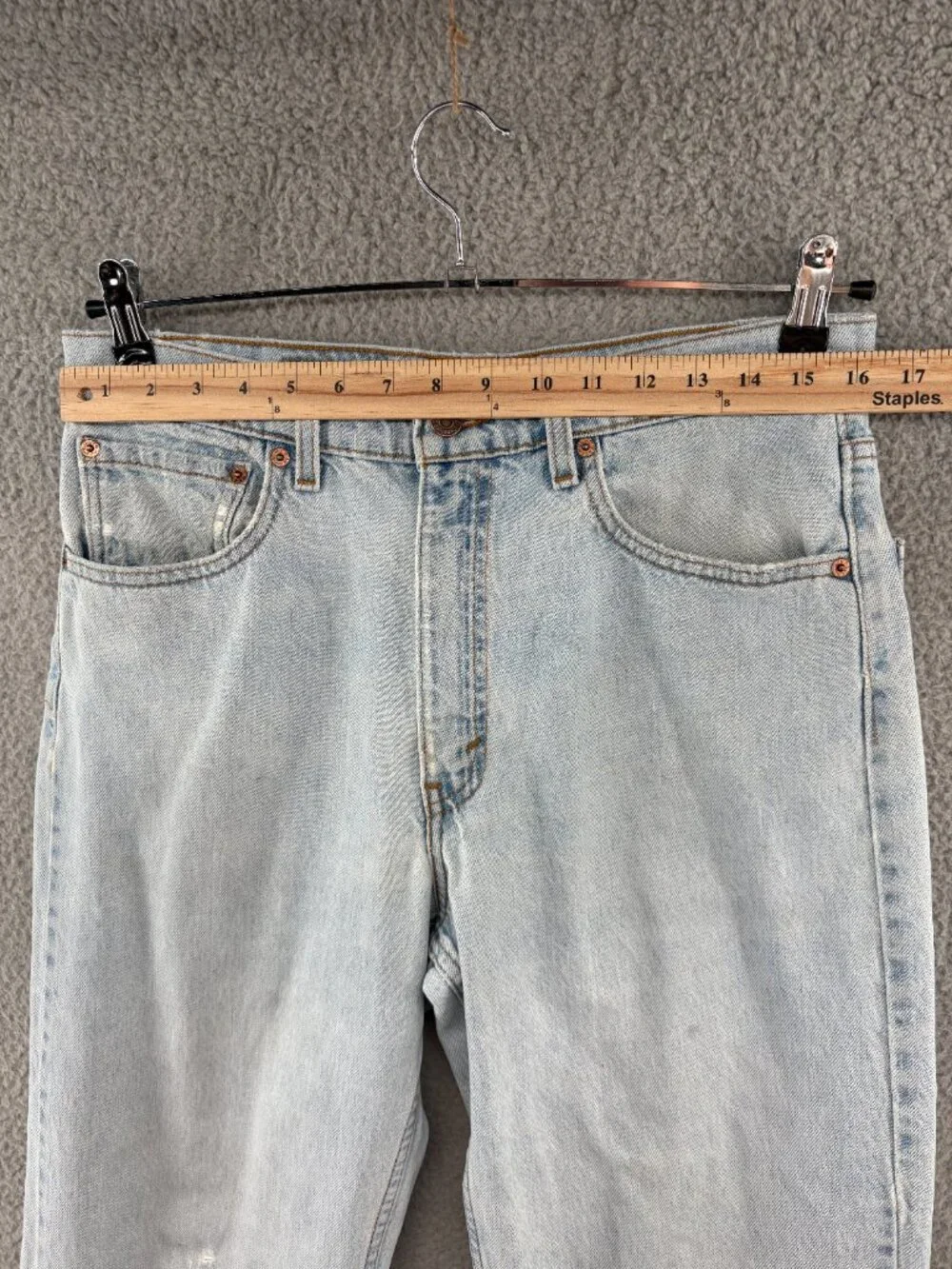 Vintage 90s Levi’s 550 Jeans Made USA 34x34 Light Wash Distressed Stained